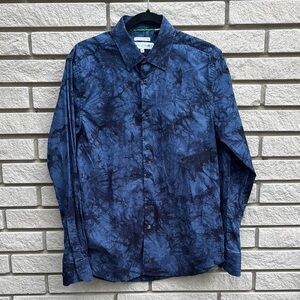John Lennon Blue Tie-Dye Effect Stretch Button Down Shirt Size M